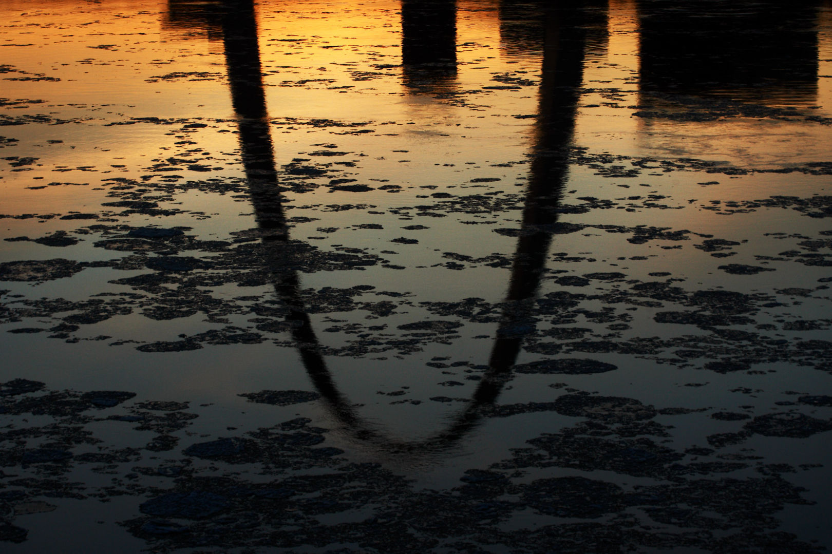 Ice floats down river